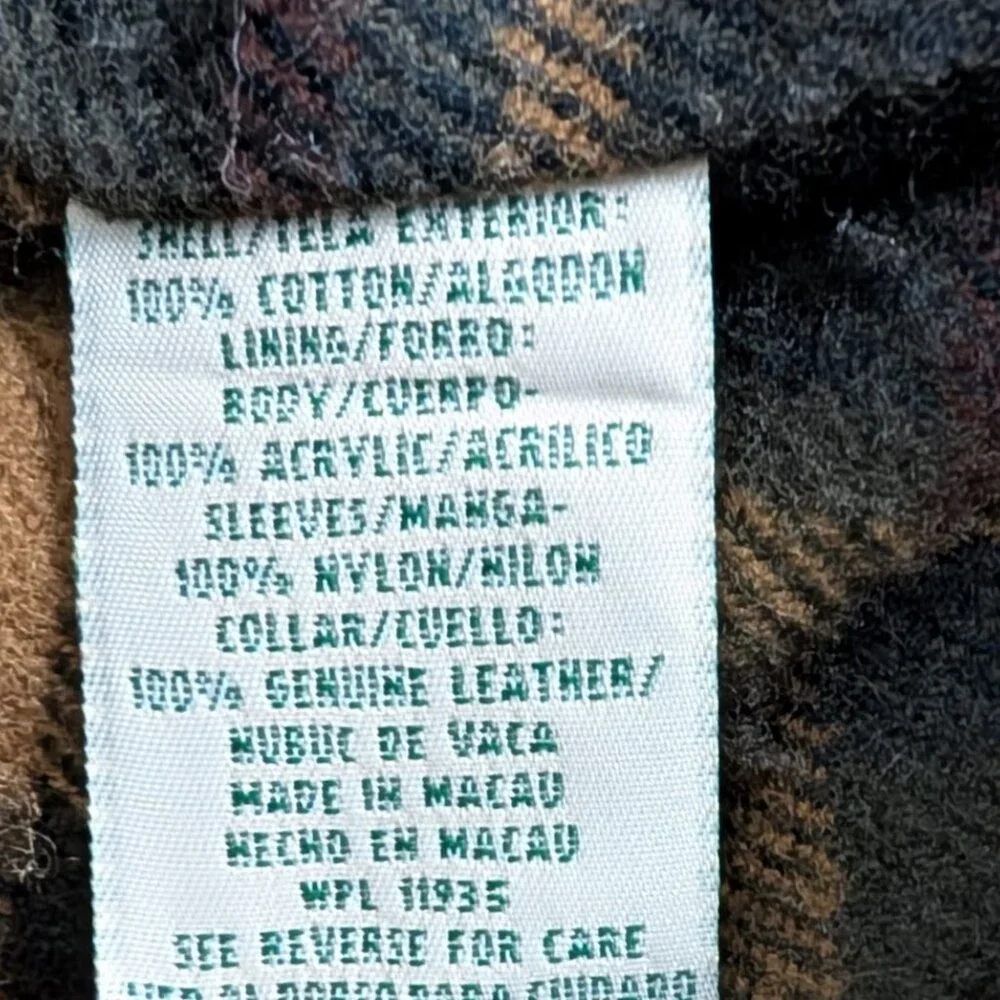 VTG Tan Khaki Multi Pocket Brown Collar Plaid Flannel Line Barn Coat Chore